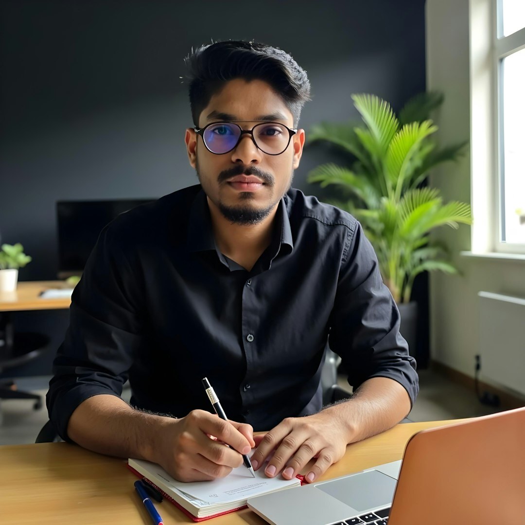Professional headshot of a male digital publishing instructor holding a tablet